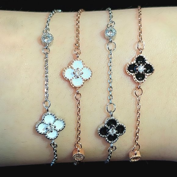 Jewelry - Rose Gold & Silver Four Leaf Clover CZ Bracelet
